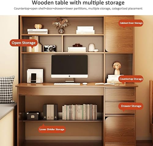 Miniatura 7 de HM&DX Escritorio para computadora de oficina en casa con gabinete, escritorio de estudio de madera con cajones, muebles modernos de madera con