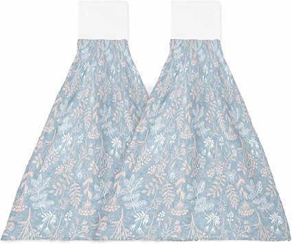 Dusty Blue 2 Pcs Hanging Kitchen Hand Towels, Daisy Lavender Dandelions Natural Wildflowers Super Soft Microfiber Tie Towels Aborbent Washcloth for Bathroom Oven Tea Bar