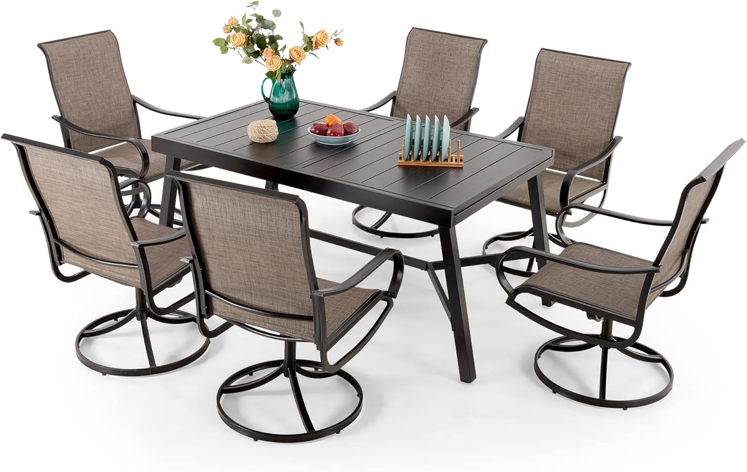 PHI VILLA Patio Furniture Set Outdoor Table and Chairs Outdoor Furniture 7 Pieces, 6