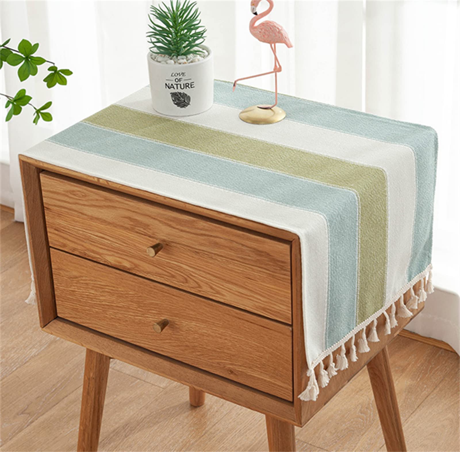 Utobanh Simple Bedside Table Tassel Cover Cloth, Suitable for Bedside Table TV Microwave Washing Machine Refrigerator Dust Cover (Blue Green, 15.7 *