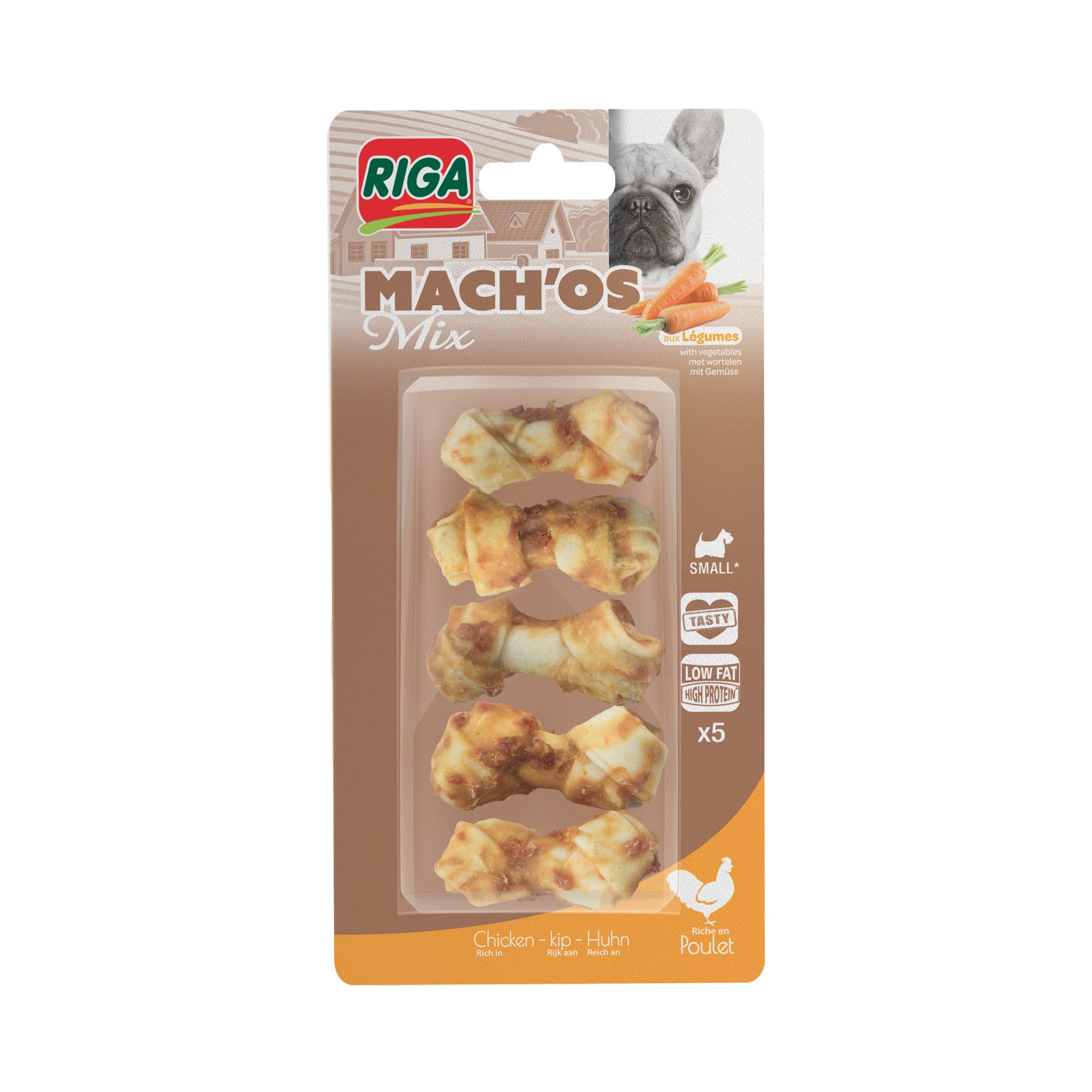 Os Nœud Mach'Os pour Chien - Peau de Buffle au Poulet et Carotte - 5 Pièces