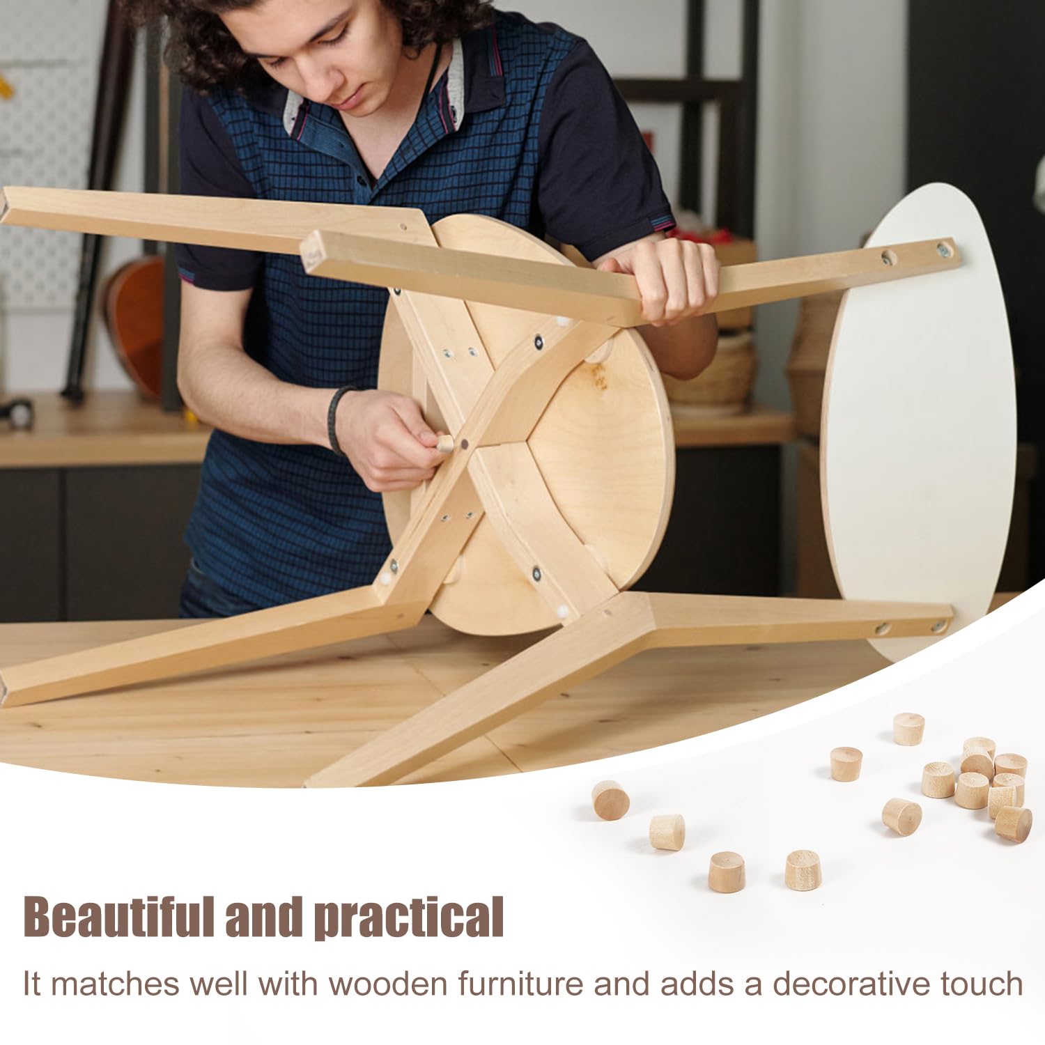160 Pzs Tapones de Madera de Cabeza Plana, Tapones para Orificios de Tornillos de Madera de 10 mm Tapas de Madera para Orificios de Tornillos Tapones para Cubiertas de Tornillos para Muebles