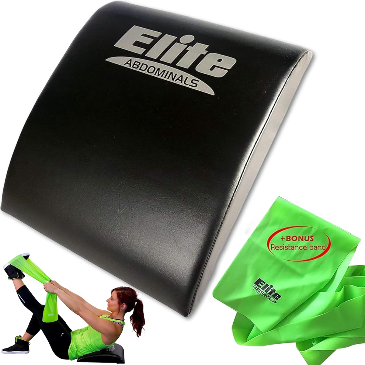 Elite Sportz Equipment Ab Mat with Resistance Band | High Density Foam Mat for Abs, Non Slip Curved Core Trainer for Sit Ups, Crunches & Back Support | Ab Workout Equipment for Home & Gym Training