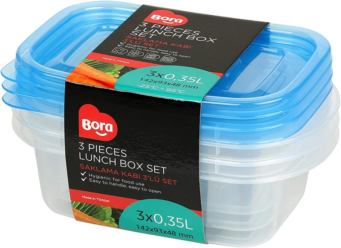 Bora Plastik BO533 Saklama Kabı Dikdörtgen Sığ 3'lü Set 0, 35lt