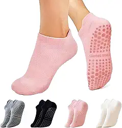 4 pares de meias de Pilates, meias de algodão de cores mistas antiderrapantes com malha respirável