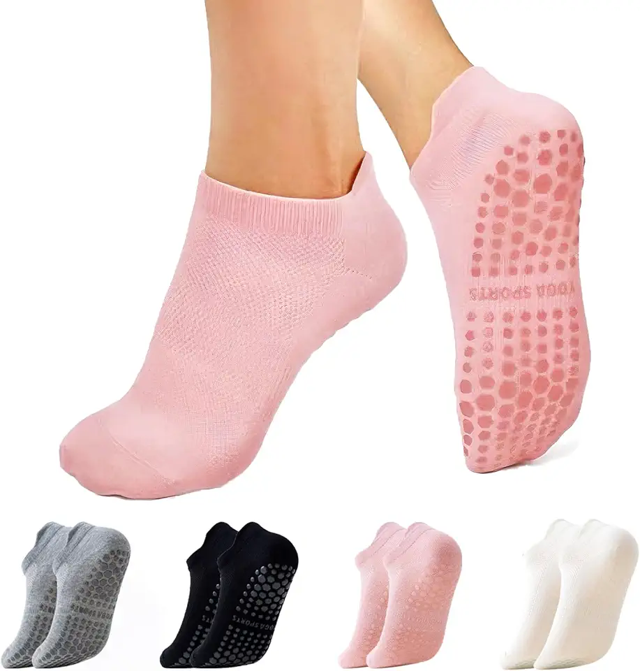 4 pares de meias de Pilates, meias de algodão de cores mistas antiderrapantes com malha respirável