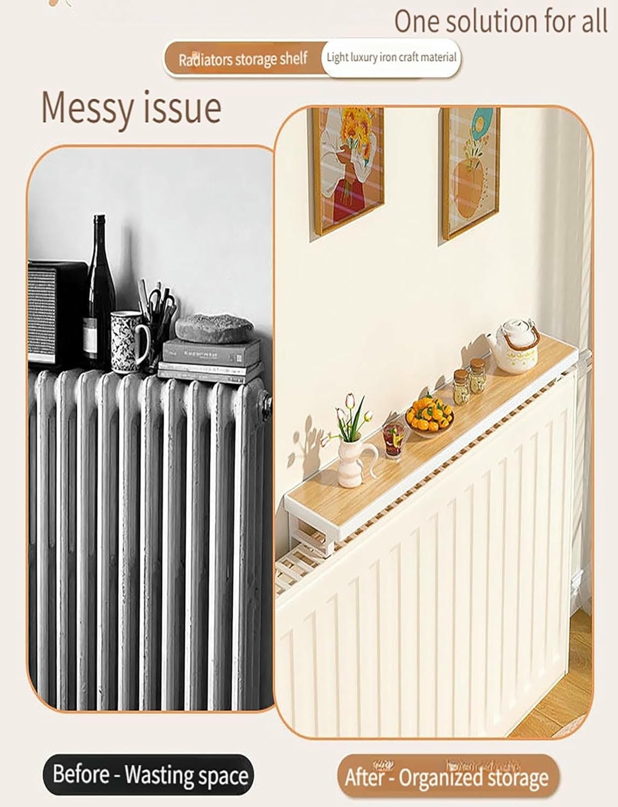 Ripiano in legno per termosifone, non necessita di foratura, sopra il ripiano riscaldante per la conservazione e la decorazione