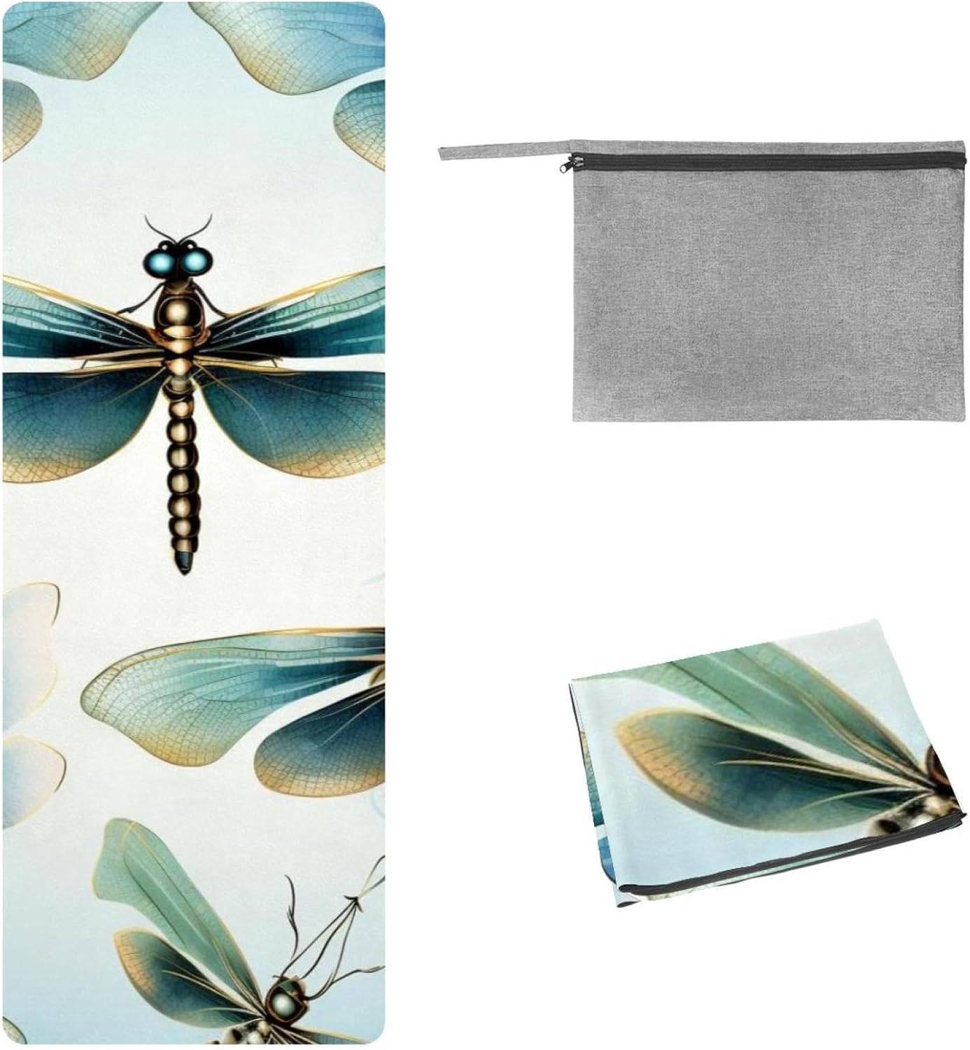 Yoga Towel, Dragonfly Pattern Non Slip Sweat Absorbent Hot Yoga Mat Towel for Hot Yoga, Pilates and Fitness - 72.8" x 26.8"