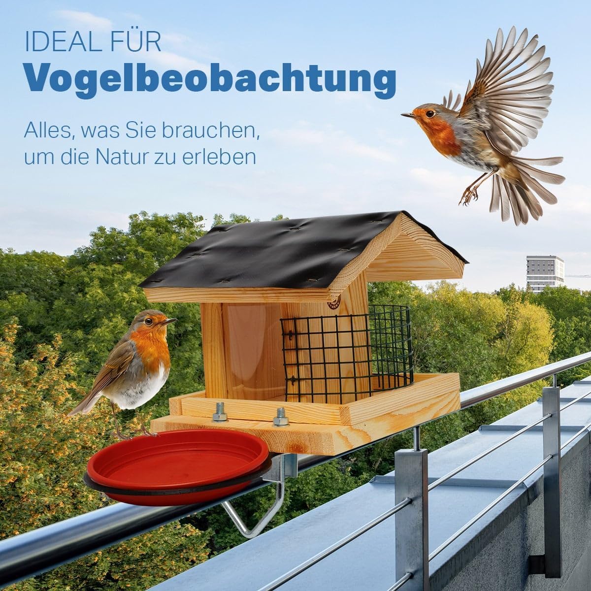 Vogelfutterhaus Vogelhaus für Balkon wetterfest Futterhaus balkongeländer Holz imprägniert Handarbeit Gartenvögel im Garten Balkonhalterung mit Einer Größe von 30 bis 60 mm (Balkon 2)