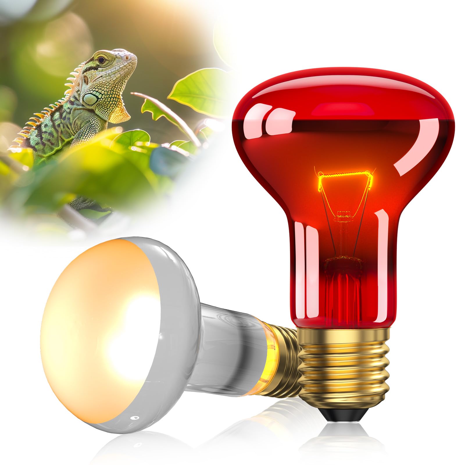 Lamptobe 75W E27 Reptile Basking Bulb ＆ Infrared Heat Lamp Bulb, Dimmable Reptile Heat Lamp Bulb UVA/UVB for Lizard, Tortoise, Bearded Dragon, AC220-240V(2 PCS)