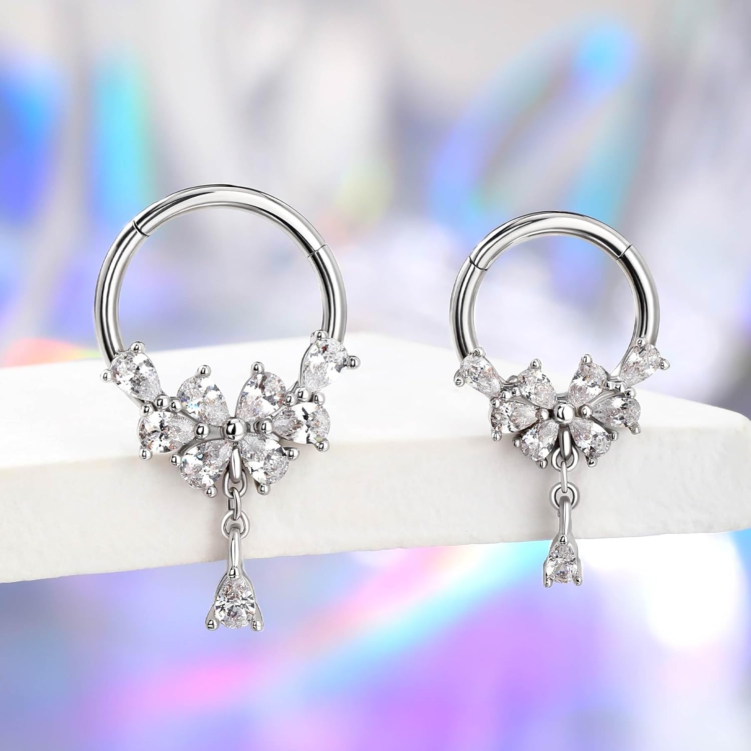 CM Crareesi Mania Teardrop Septum Ring - 316L Stainless Steel Piercing Jewelry 16G Dangle Dainty Clear CZ Daith Helix Cartilage Earring - Image 5