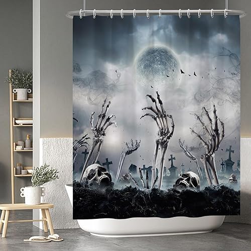 Miniatura 8 de Baocicco Juego de cortinas de ducha de fantasmas de Halloween, encantadores fantasmas de dibujos animados, divertidos trucos o tratos, cortinas de