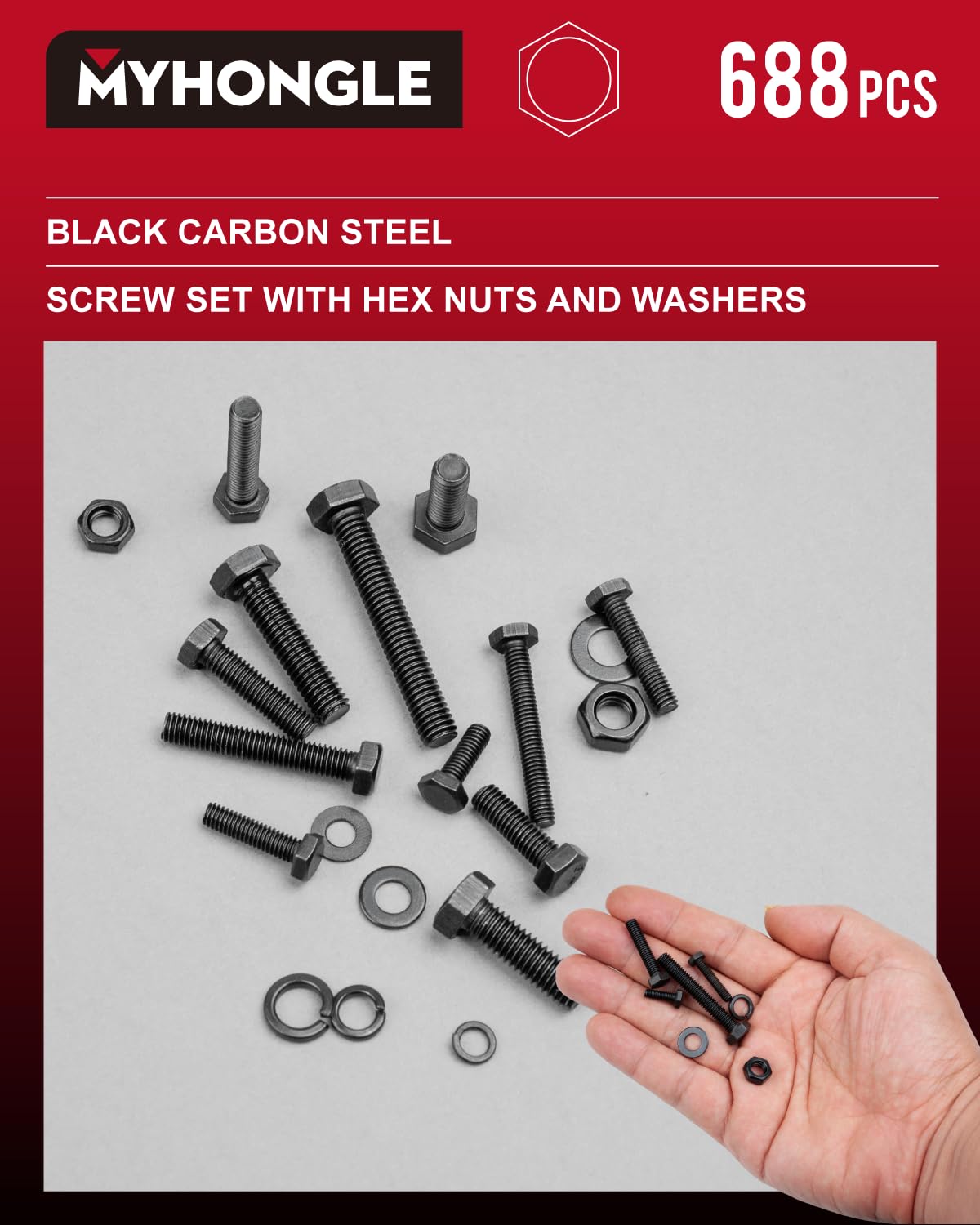 688 Pcs Hex Bolts and Nuts Set, M4 M5 M6 Machine Bolts and Hex Nuts and Lock Washers and Flat Assortment Kit - Image 4