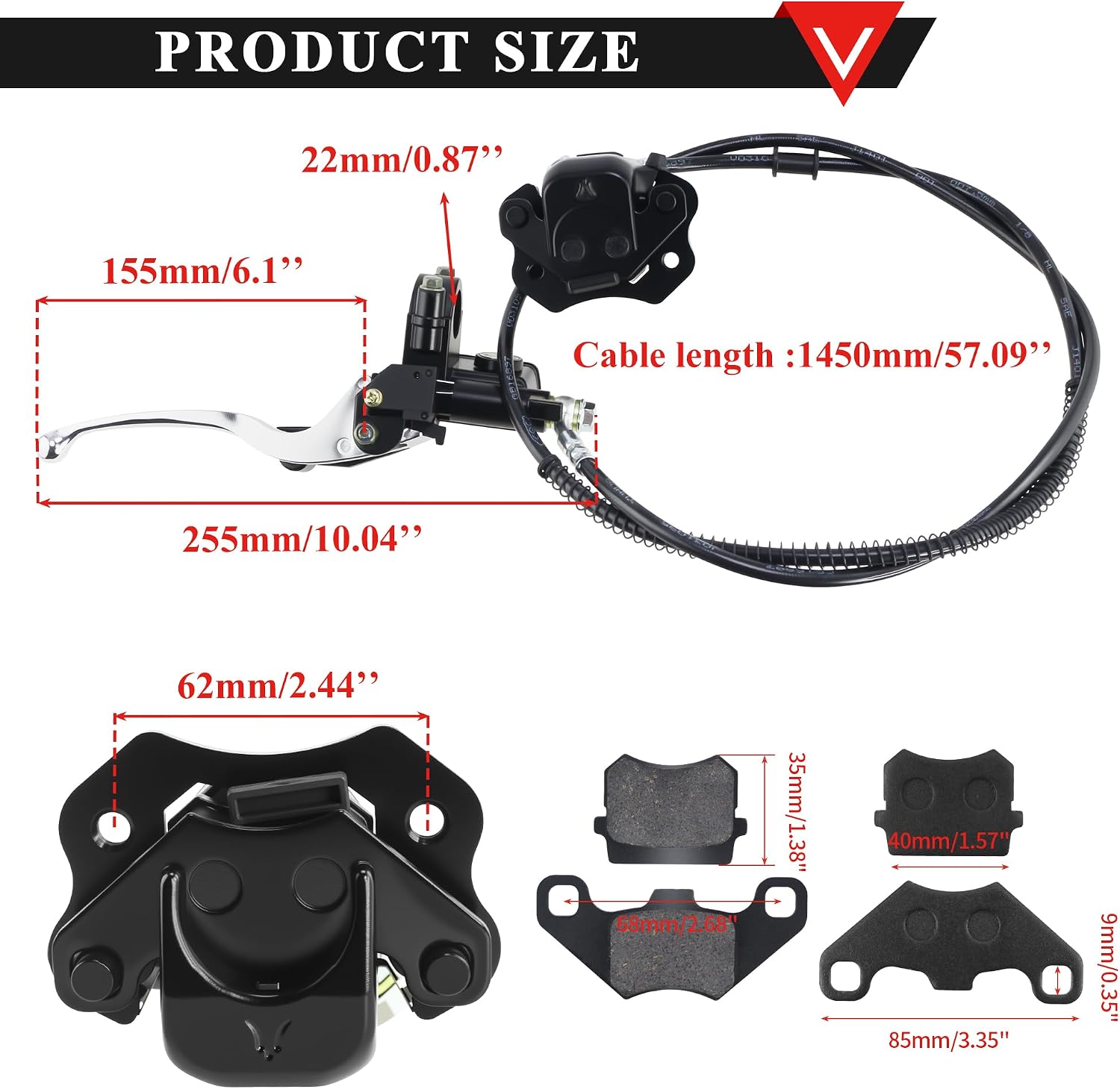 PRO BAT Mini ATV Hydraulic Brake Kit with Master Cylinder Caliper for 50cc 70cc 90cc 110cc 125cc Mini Kids ATV Quad Buggy Four Wheeler Silver&Black