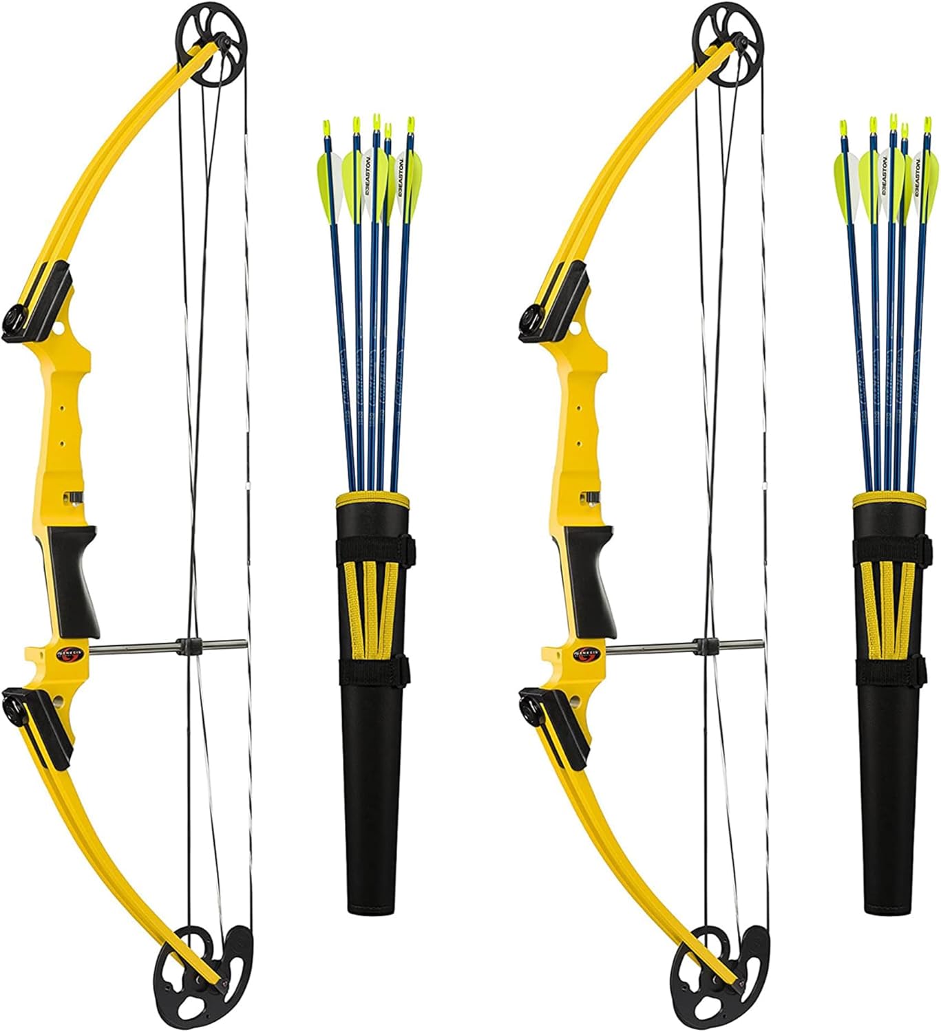 Genesis Archery Compound Bow Archery Kit w/Adjustable Draw Length 15" to 30" & Adjustable Draw Weight 10 to 20 Pounds for Left-Handed, Yellow (2 Pack)
