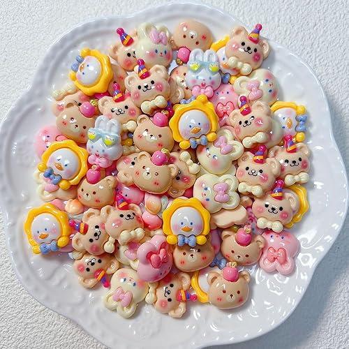 Miniatura 5 de SMKT 50 piezas de dijes adorables para mujer, cuerda para el cabello, horquilla, manualidades, hacer dijes de resina animal anime, cuentas planas