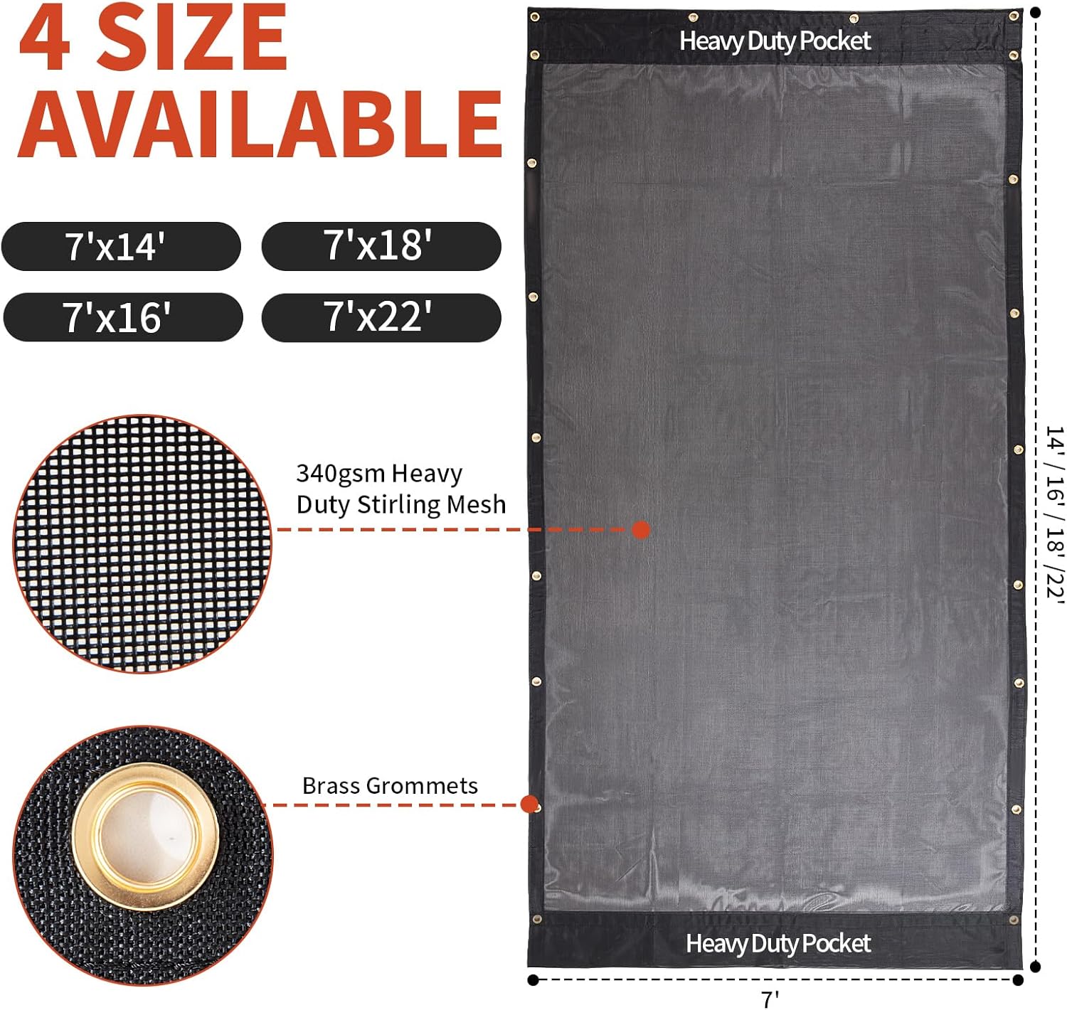 HOMBYS Black 7x18 ft Dump Trailer Truck Mesh Tarp with Grommets,Heavy Duty Mesh Tarp, Opening Shade Trailer Tarp for Truck Bed Cover