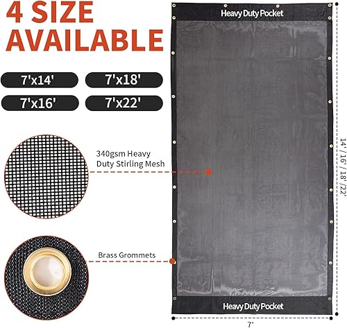 Miniatura 4 de HOMBYS Lona de malla para camión volquete de 7 x 14 pies, lona de malla negra con ojales, lona de malla resistente, lona de apertura para cubierta