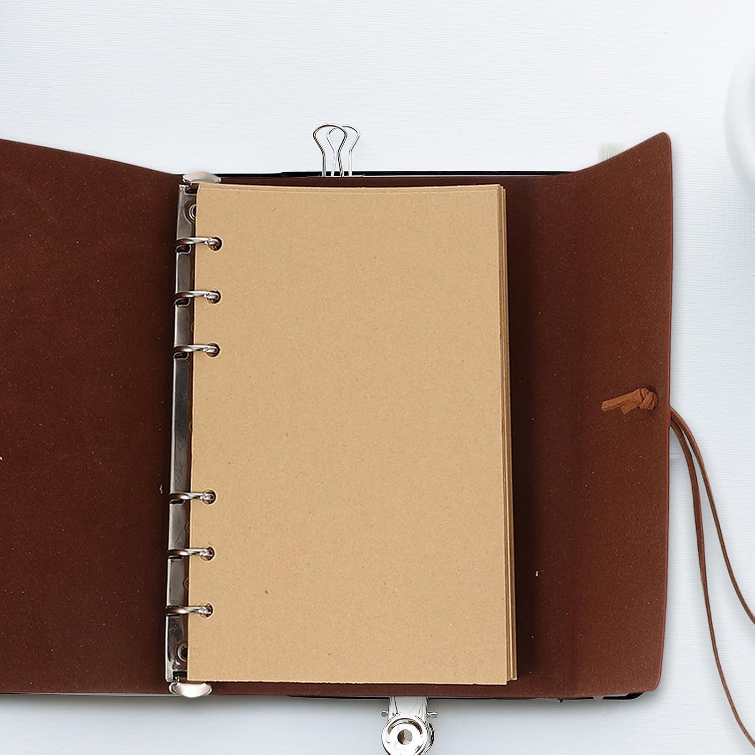 CIYODO Vintage A6 Leather Notebook Journal with Leaf Embossing, Refillable Schedule Planner for Students and Travelers, Portable Travel Diary Notepad in Yellow Brown