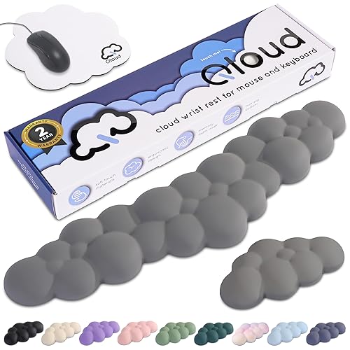 Create-ables Qloud Cloud Wrist Rest Keyboard Wrist Rest for Computer Keyboard Pad, Cloud Keyboard Wrist Rest, Wrist Pad for Keyboard, Memory Foam, Non Slip Base, Comes with Mouse Pad - Soft Gray - 11 Soft Gray