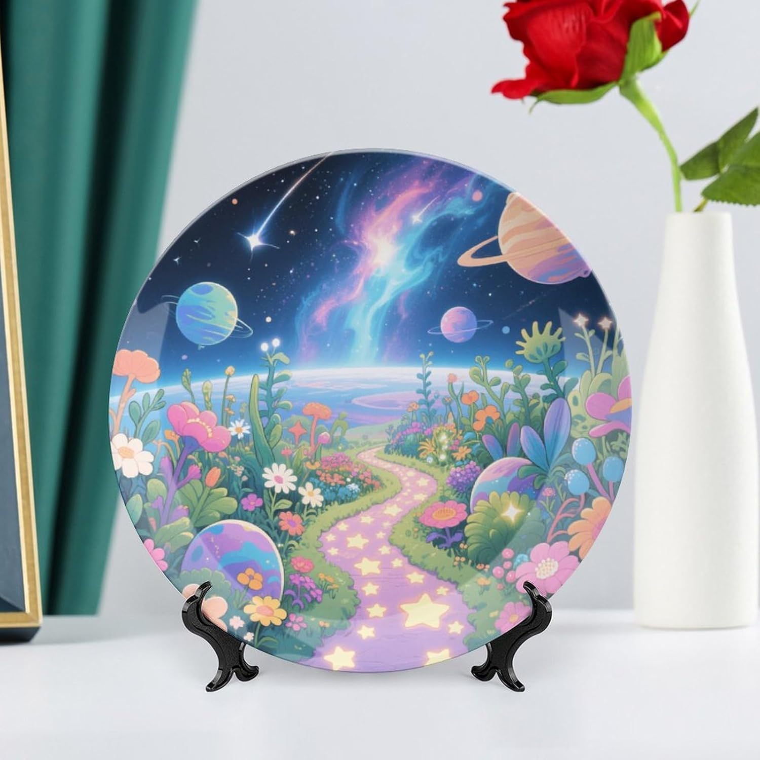 Bone China Decorative Plates Star Garden Ceramic Decorative Plate Wall Decor with Display Stand Ceramic Ornaments for Wall Hanging Decoration