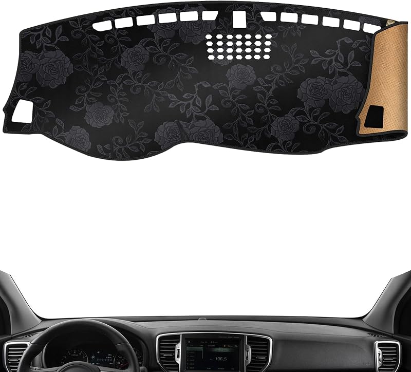 Capa para Painel QUYDDC com Redução de Reflexos para KI-A Sportage 2017–2022, Flanela Preta Estampada