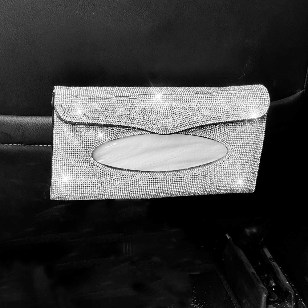 Bling Car Visor Tissue Holder Set of 2, Crystal Diamond Napkin Holder for Car, Girly Car Accessories for Women, Silver
