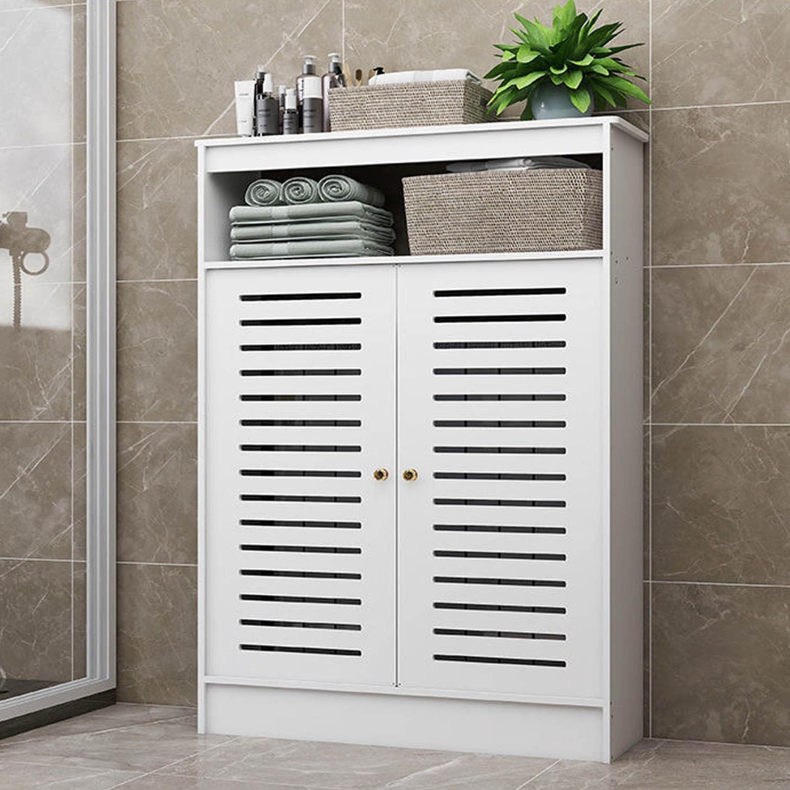 Heizkörperverkleidung 50 60 70 80 90 100 cm Breit Heizkörper Heizkörper Abdeckungsregal Weiß Schrank Heizungsverkleidung Dekoschrank Für Wohnraum Bad 2 Türen Heizkörperverkleidung(L80xH90x25cm)