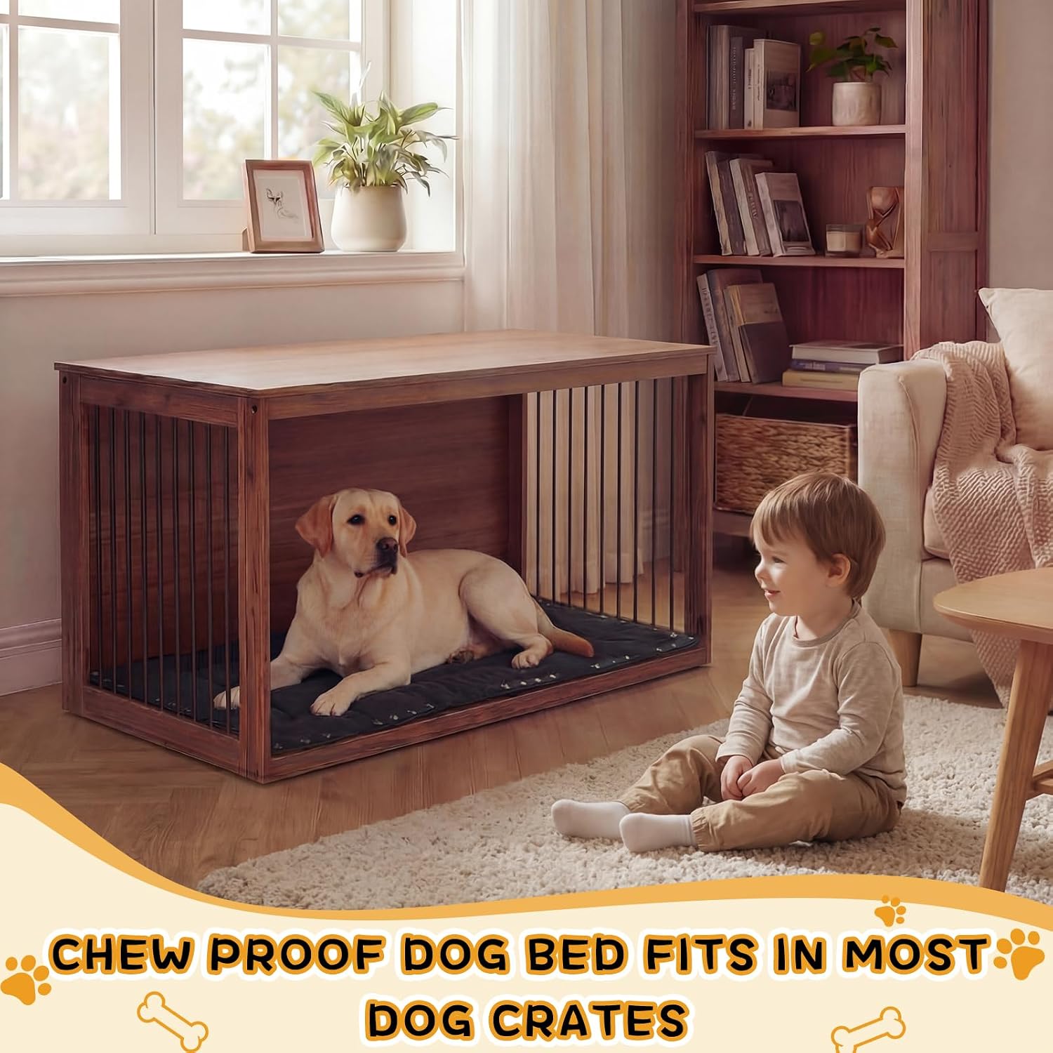 Colingmill Chew Proof Dog Crate Bed for Aggressive Chewers - Indestructible Dog Bed Waterproof Tear Proof Kennel Pad with 12 Metal Rivets for Small Medium Large Dogs(Black,41” X 28”)