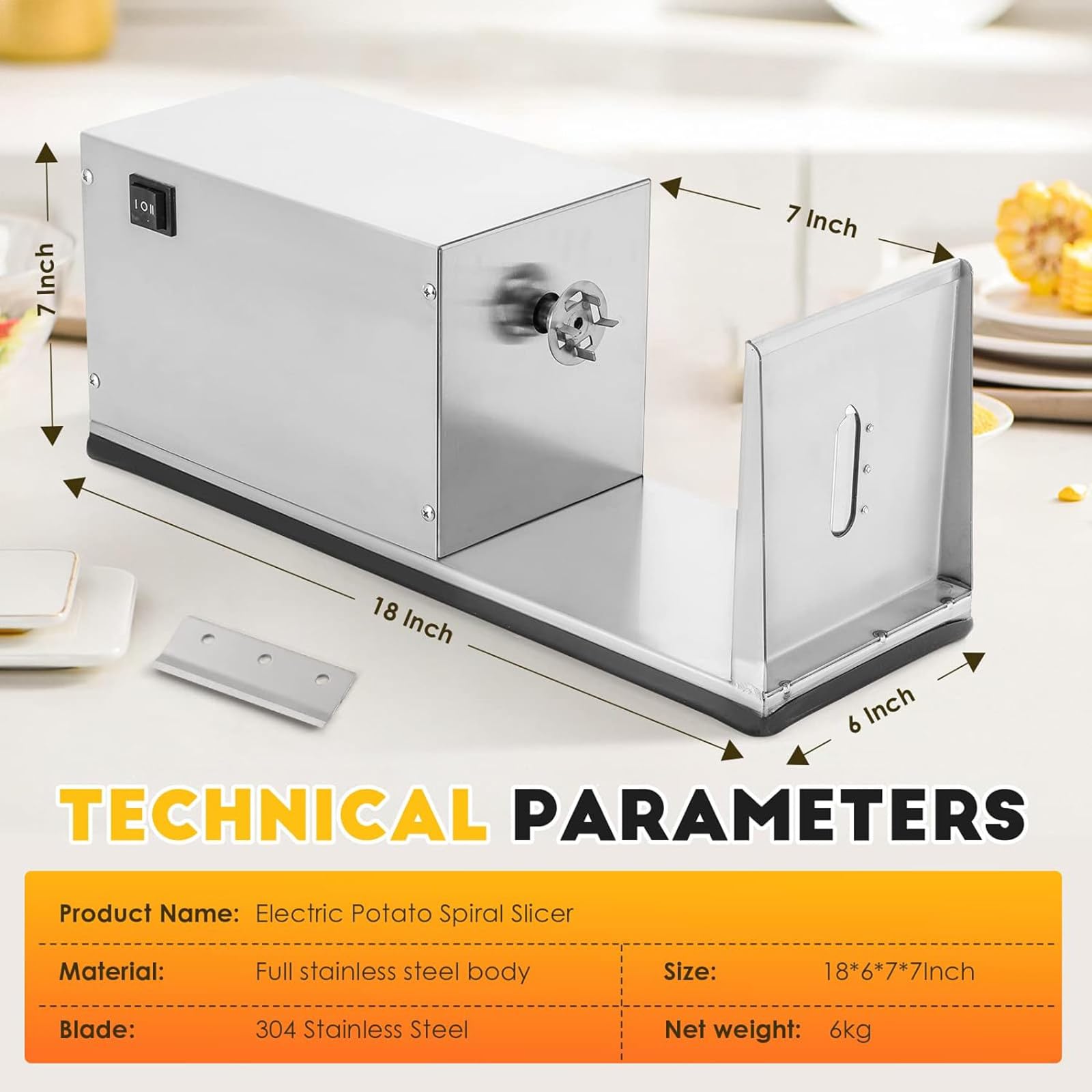 Espiralizador de Verduras de Acero Inoxidable de 50 W, Cortador Eléctrico en Espiral de Patatas, Base Antideslizante, Cortador de Patatas Retorcidas para el Hogar y Comercial