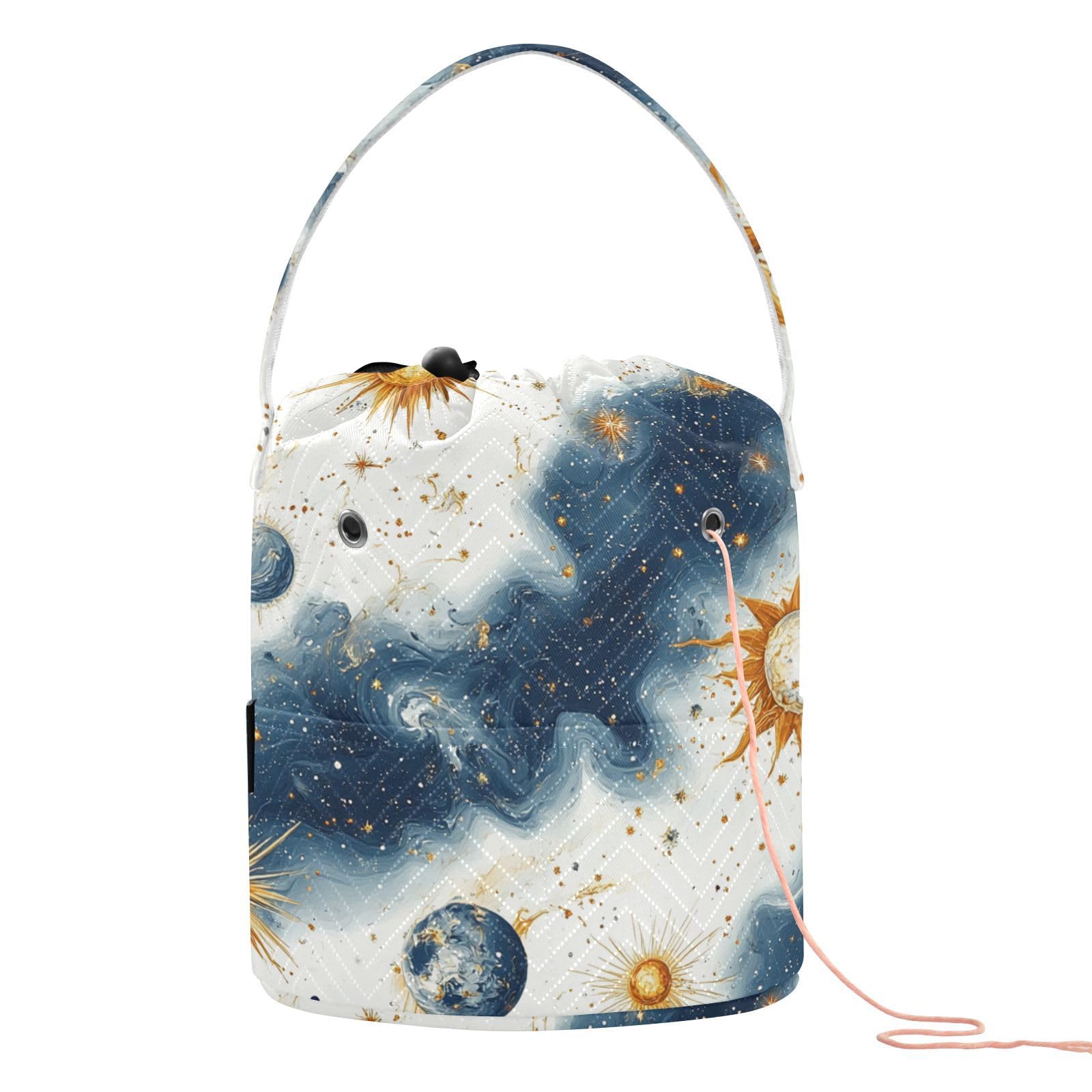 Blue-Gold Astrological Planet Crochet Storage Bag ...