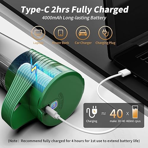 Miniatura 3 de Licuadora portátil, licuadora para batidos y batidos, 16 onzas, recargable tipo C, licuadora personal, mini licuadora con cuatro cuchillas ultra