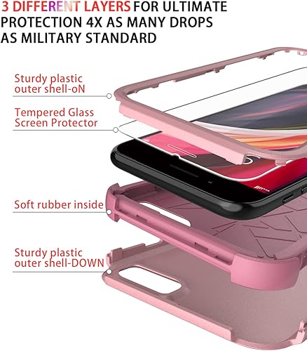 Miniatura 6 de Diverbox Funda para iPhone SE a prueba de golpes, a prueba de caídas, protector de pantalla de vidrio templado, protección resistente para Apple