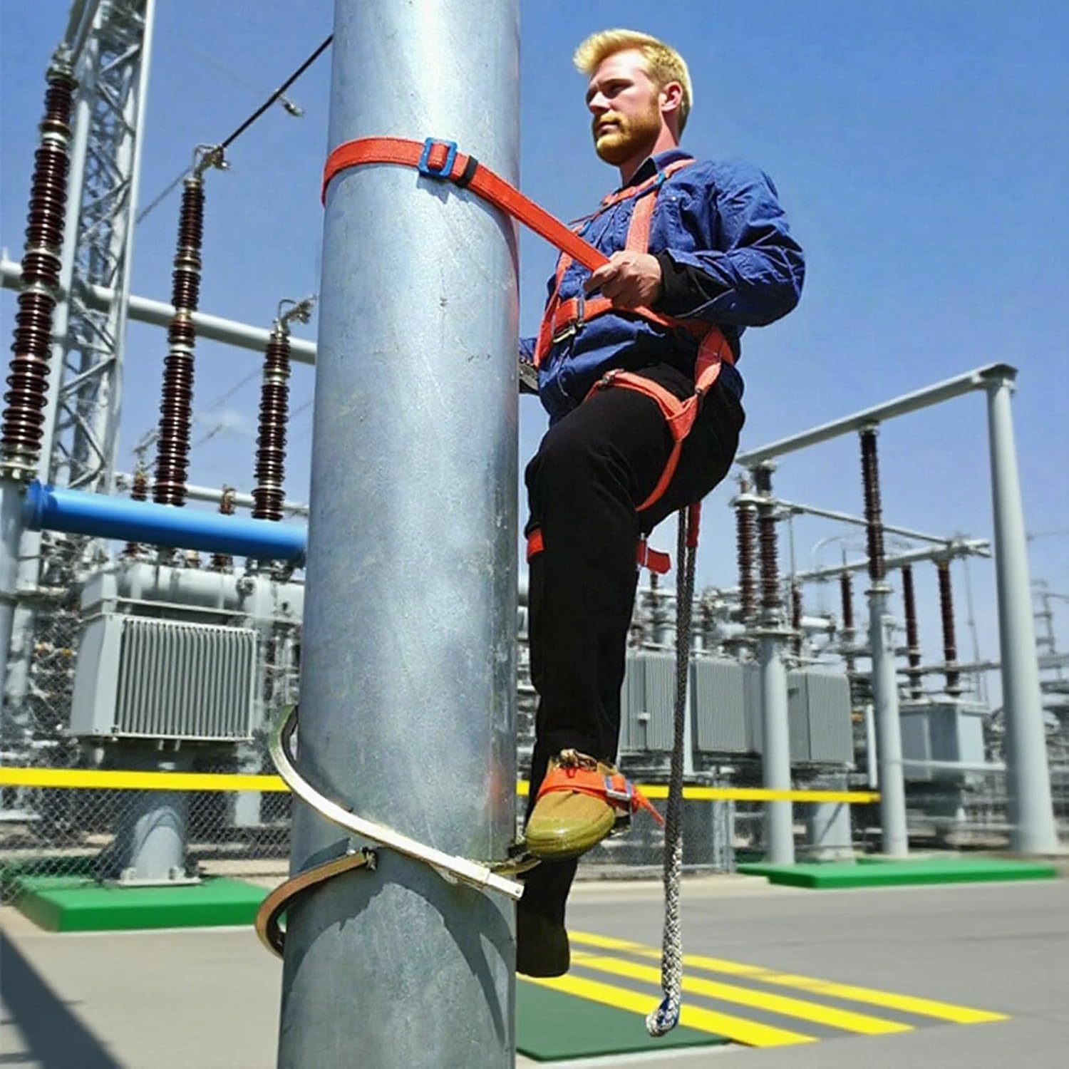 Concrete Pole Climbing Gear Lineman, Electrician Climbing Pole Foot Buckle, Tree Climbing Tool Lanyard & Climbing Spikes, Adjustable Spike Set(400 Model)