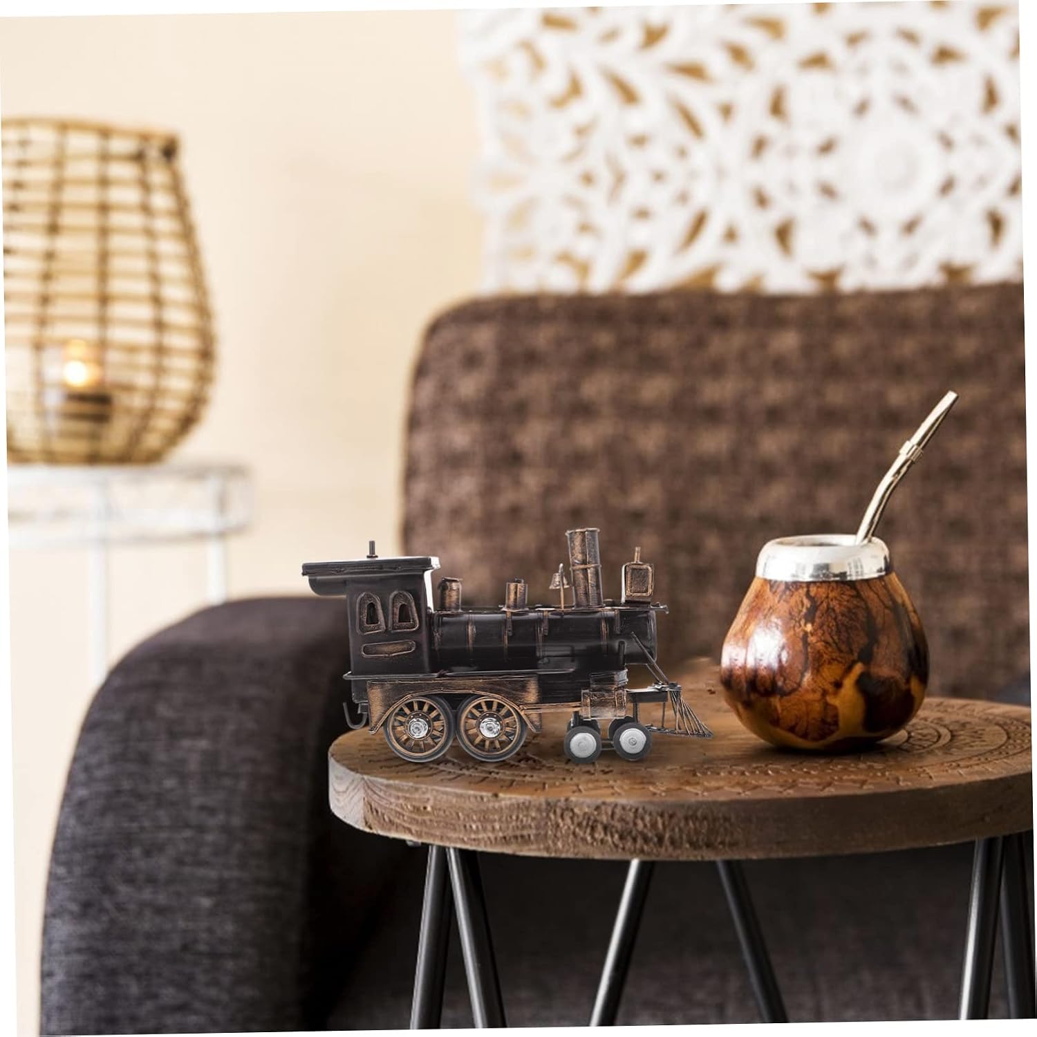 Hemobllo Handcrafted Steam Locomotive Model Ornament Retro Alloy Sculpture for Home Decor Photography Props Vintage Bar Display Desktop Decoration
