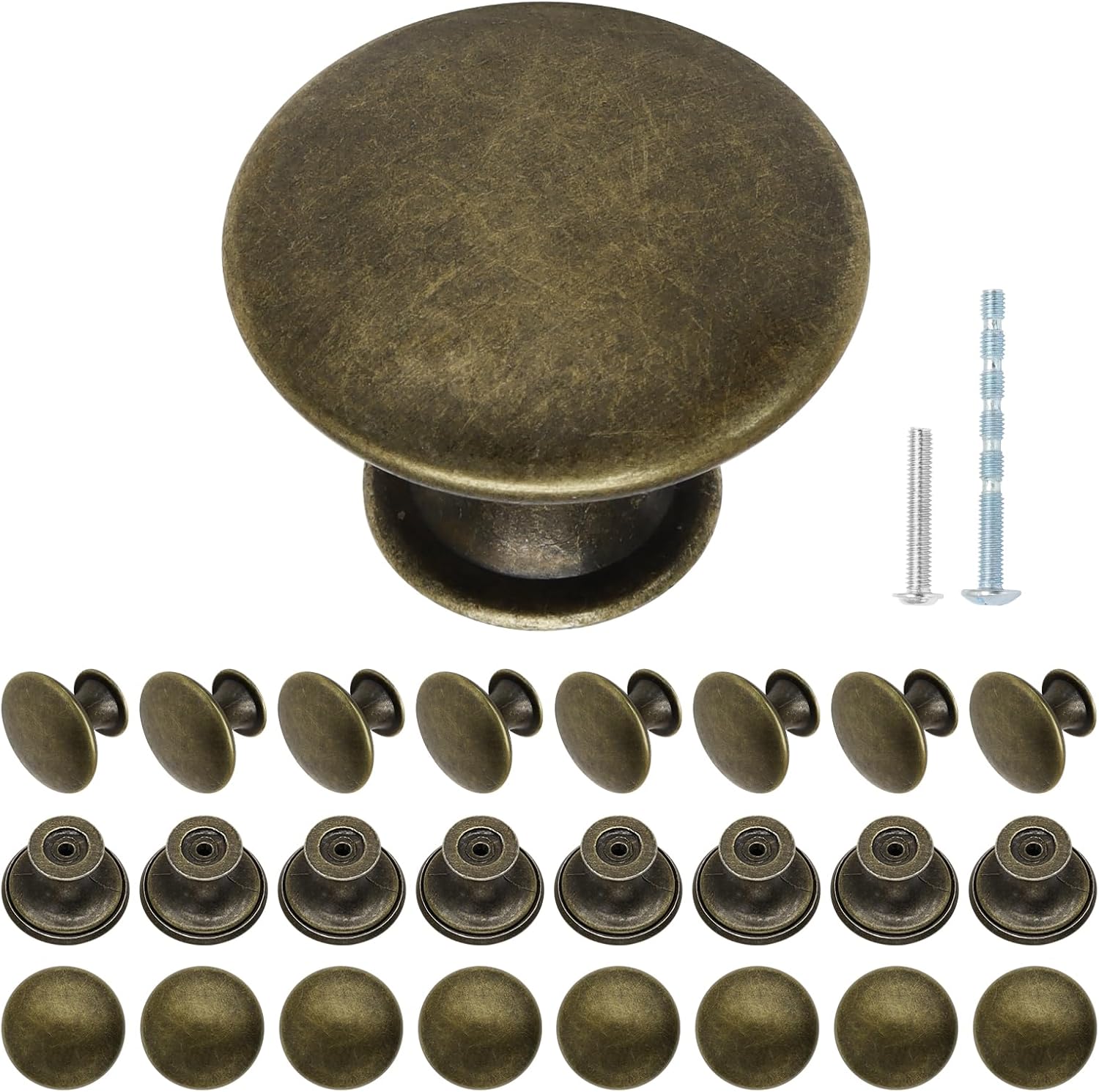 24 Pcs Antique Breen Bronze Kitchen Cabinet Knobs Handle Pulls, 30mm Vintage Round Drawer Knob Pulls for Dresser, Cupboard, Bathroom, Kitchen, Closet