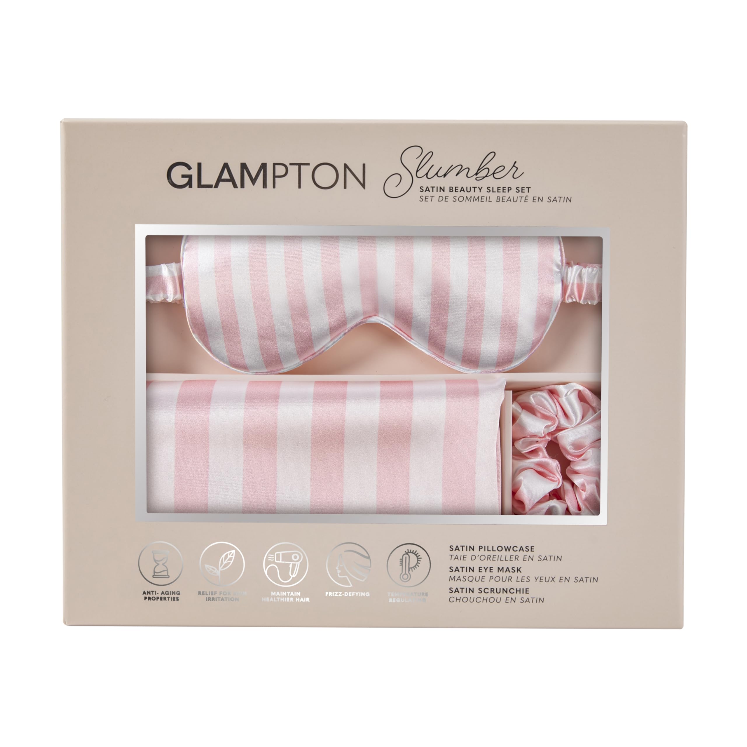 Amazon.com: Glampton Slumber Satin Beauty Sleep Set, Pink Stripes
