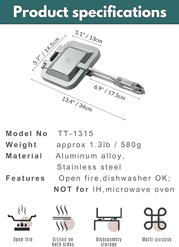 Miniatura 7 de camping moon Sandwich Maker Arena caliente Solo quemador Gas Fuego Abierto Aluminio compacto TT-1315 (Plata)