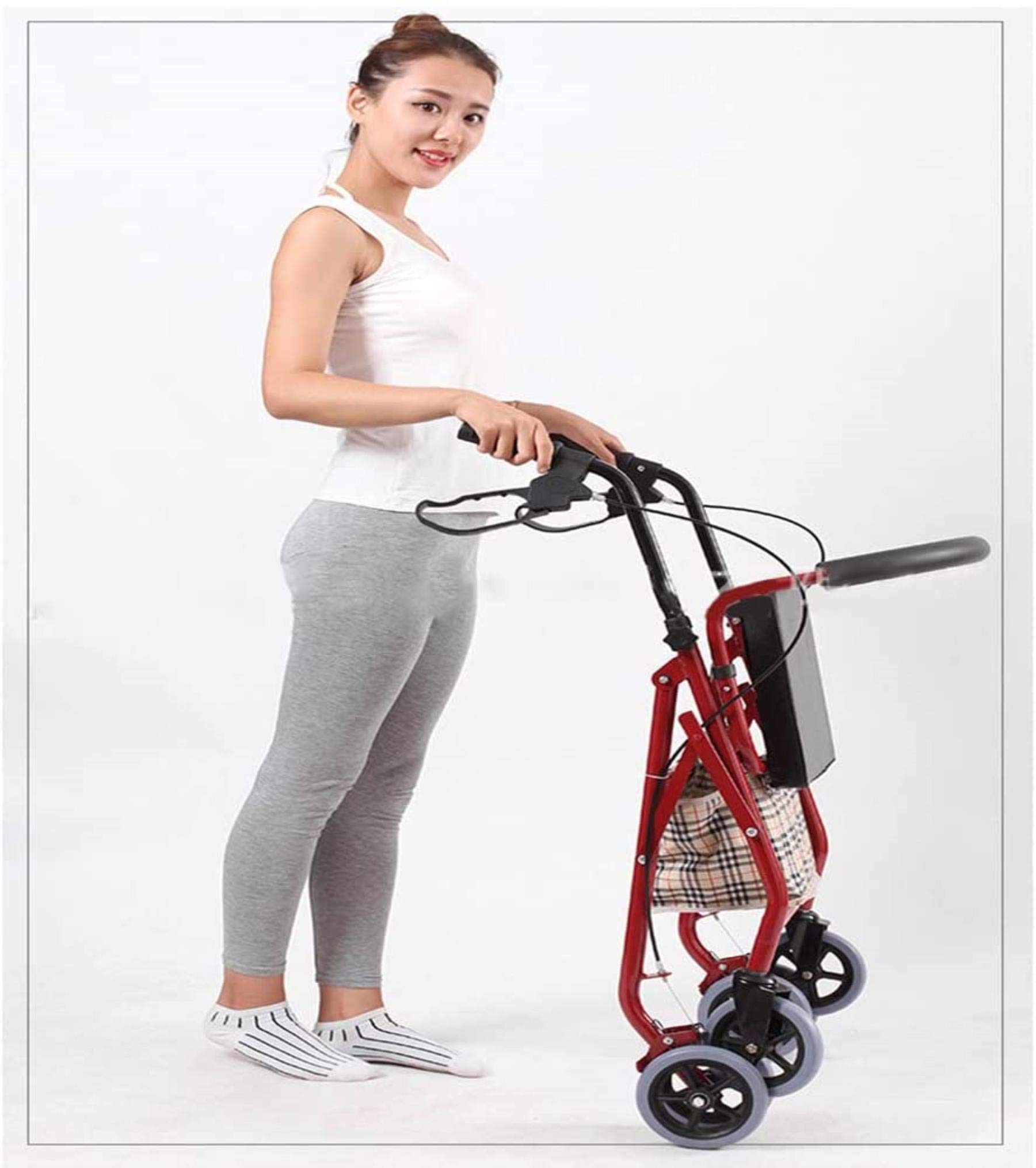 Sedile Imbottito Freni bloccabili Maniglie ergonomiche e Borsa per Il Trasporto Ausili per la Mobilità Altezza Regolabile per Anziani Leggero (Blu)