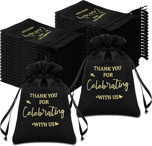 Silkfly 100 bolsas de agradecimiento para regalo de boda, bolsas de satén con cordón, bolsa de regalo de boda a granel, bolsas de joyería para