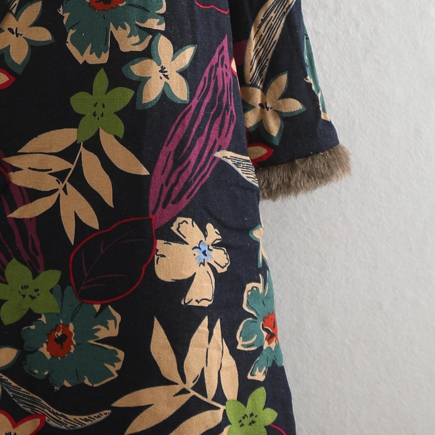 LZJN Women's Warm Overcoat Floral Print Long Jacket Cotton Linen Vintage PatchworkThin Cotton Hooded Winter Quilted - Image 9