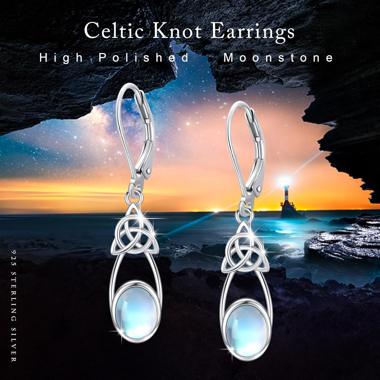 MEDWISE Celtic Oval Moonstone Earrings for Women 925 Sterling Silver Celtic Knot Trinity Teardrop Earrings Irish Jewelry for Women Ladies Wife Birthday Girrl Present - Image 5