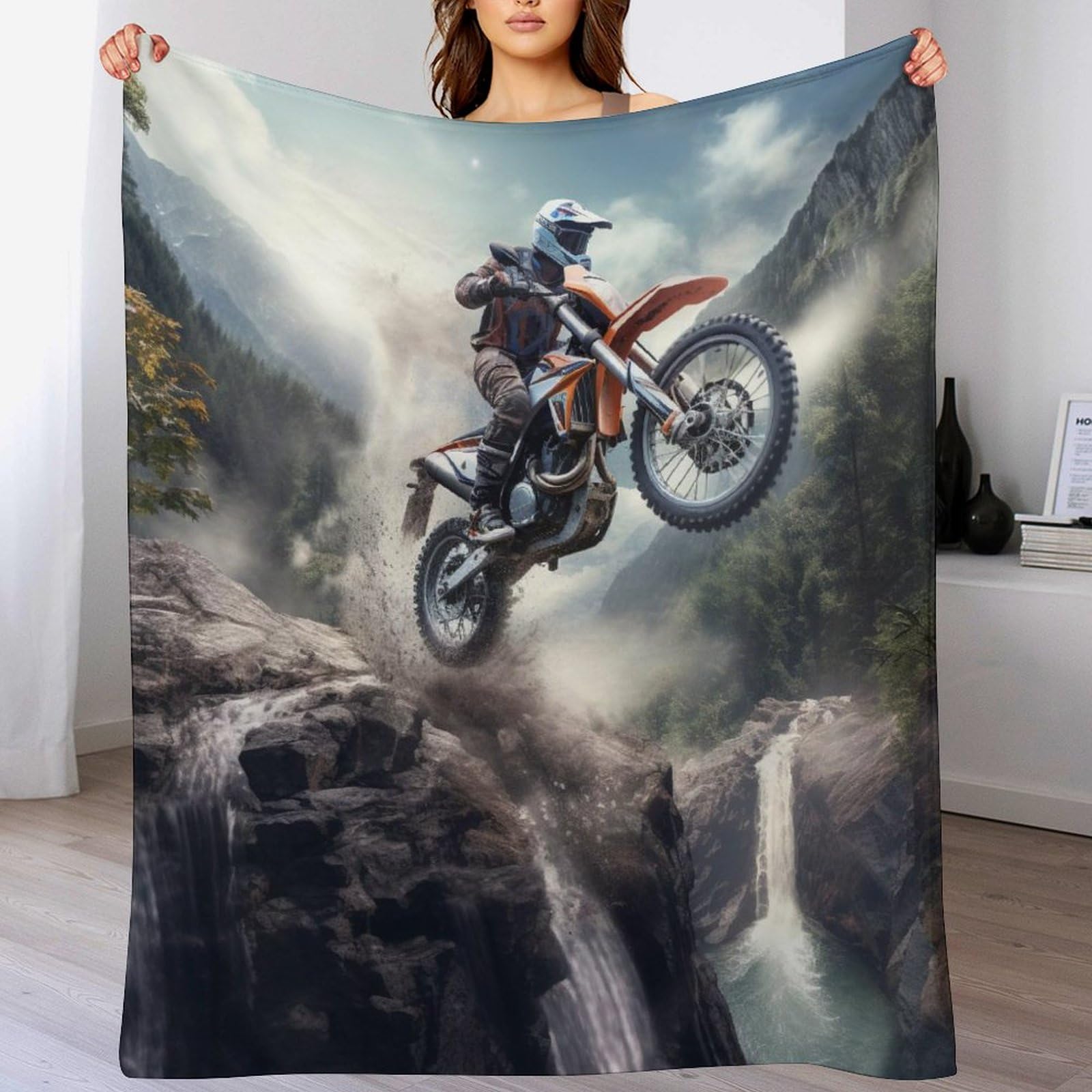 Jeté de lit motocross flannel couverture canapé 130x180cm
