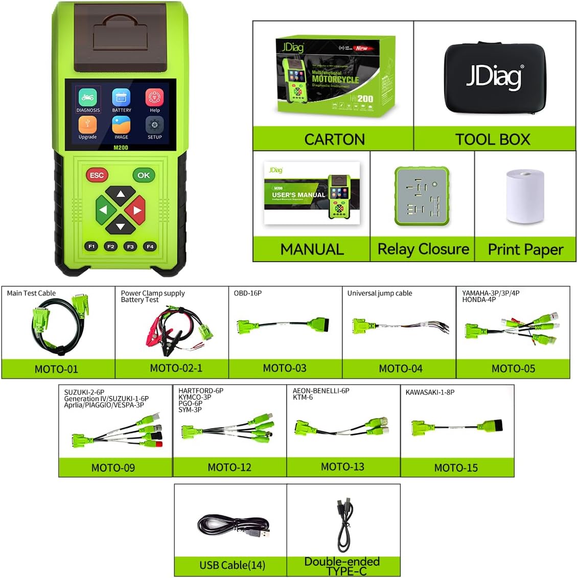 2023 TopDiag M200 Motorcycle Diagnostic Scanner Moto Fault Code Reader Battery Tester Motoscan Tool (Standard Version)