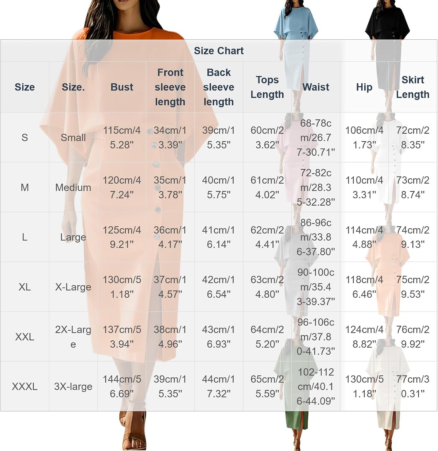 Women’s Two Piece Skirt Set Batwing Sleeve Crop Top and High Waist Split Midi Pencil Skirt Work Office Outfit Sets