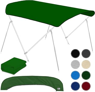 Universal 2 Bow Bimini Top Replacement Canvas, 900D Boat Canopy Sun Shade Cover with Storage Boot, Fits Most Small Boats & Inflatable Boats, No Frame Kit, 63" L x 39"-55" W Hunter Green