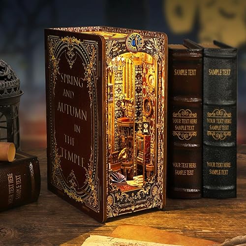 Miniatura 2 de Shylamb Kit de rincón de libros para bricolaje, kit de casa de muñecas en miniatura con muebles y luz LED, rompecabezas 3D, decoración de estantería