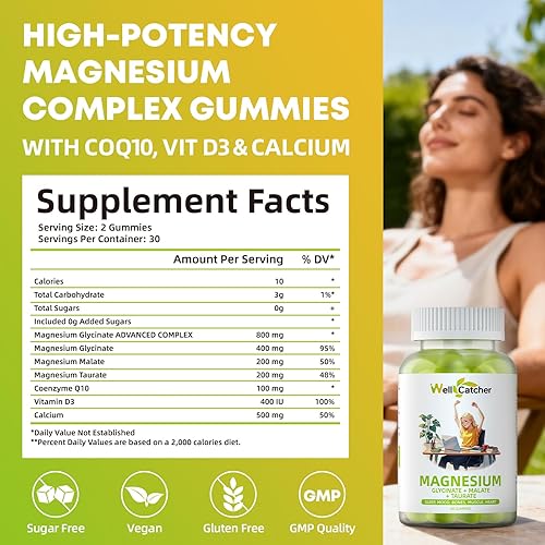 Miniatura 6 de Gomitas de complejo triple de magnesio para mujeres y hombres: suplementos de glicinato de magnesio malato taurato que apoyan el sueño, estado de