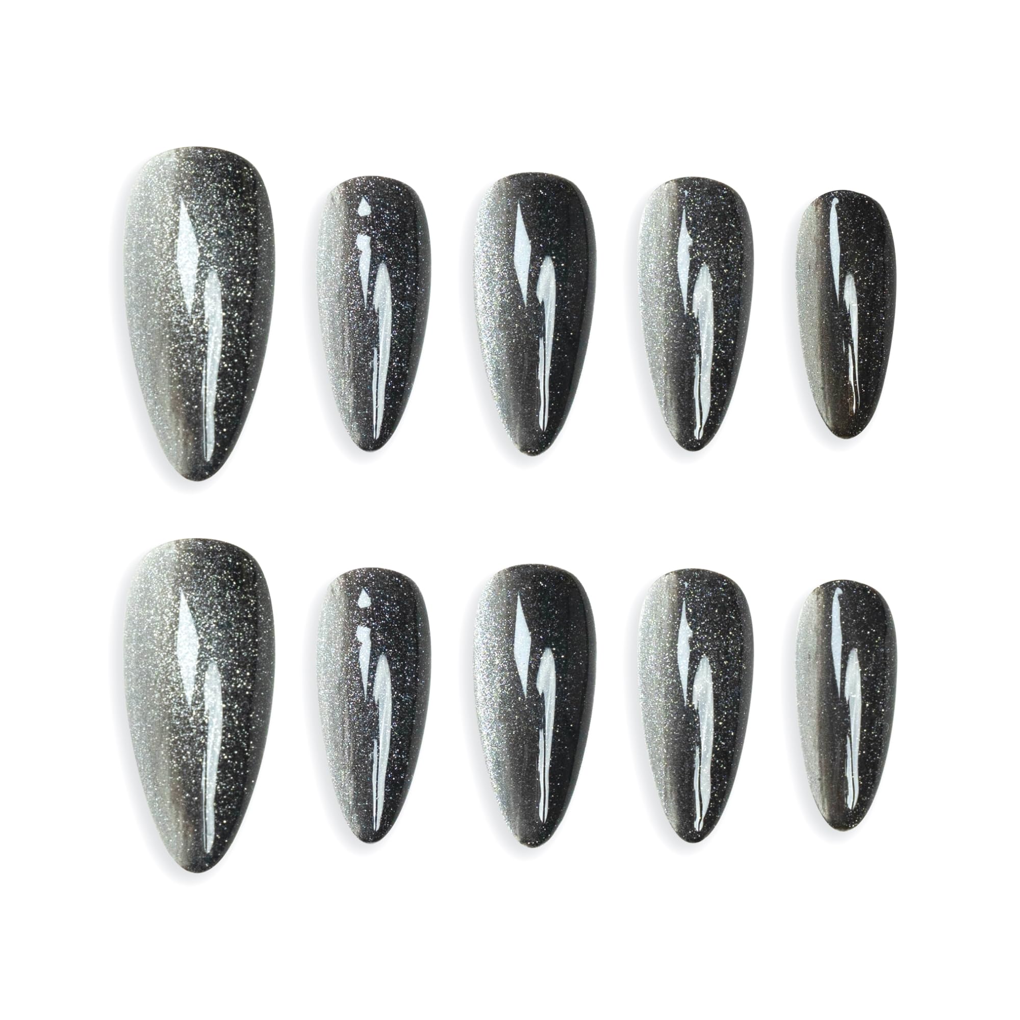 Sun&Beam Nails Handmade Press-on Medium Long Almond Fuchsia Pink Cat Eye Design Charming False Nail Tips 10 Pcs (#124 L) — view 33