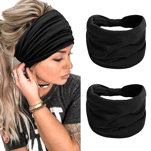 Miniatura 10 de TERSE Diademas para mujer de 7 pulgadas extra anchas para la cabeza, antideslizantes, bohemias, bandas para el cabello para mujer, banda de pelo